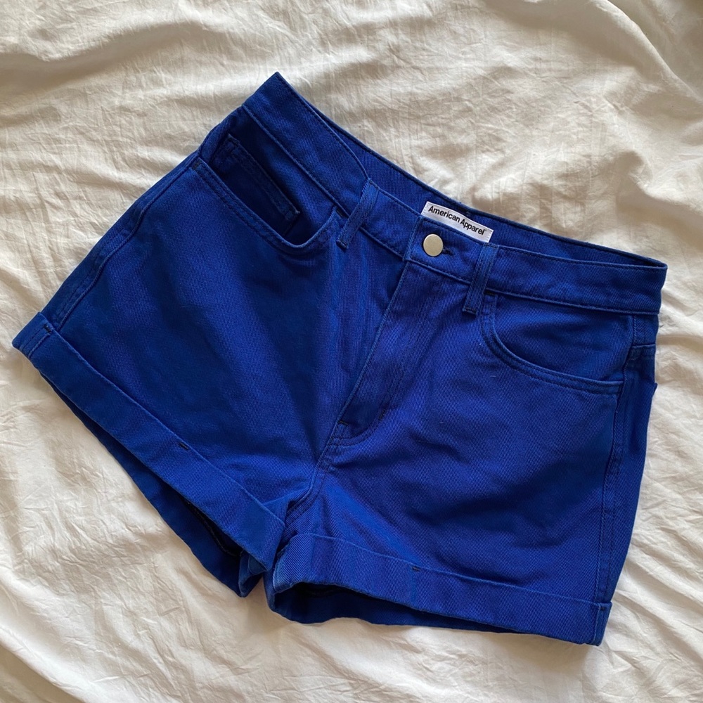 American Apparel High Waisted Cuffed Jean Shorts